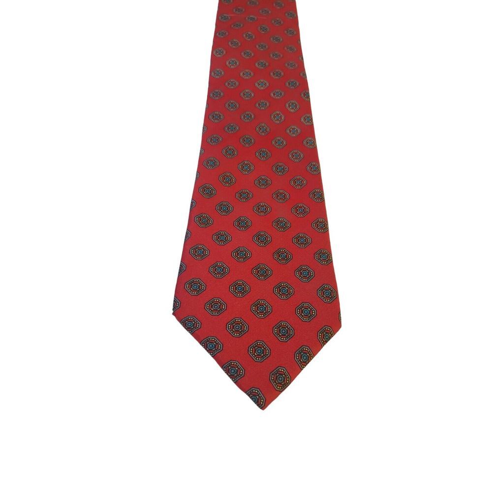 Vintage Stafford Luxury Red Micro Medallion Foulard Pattern Tie Classical Power